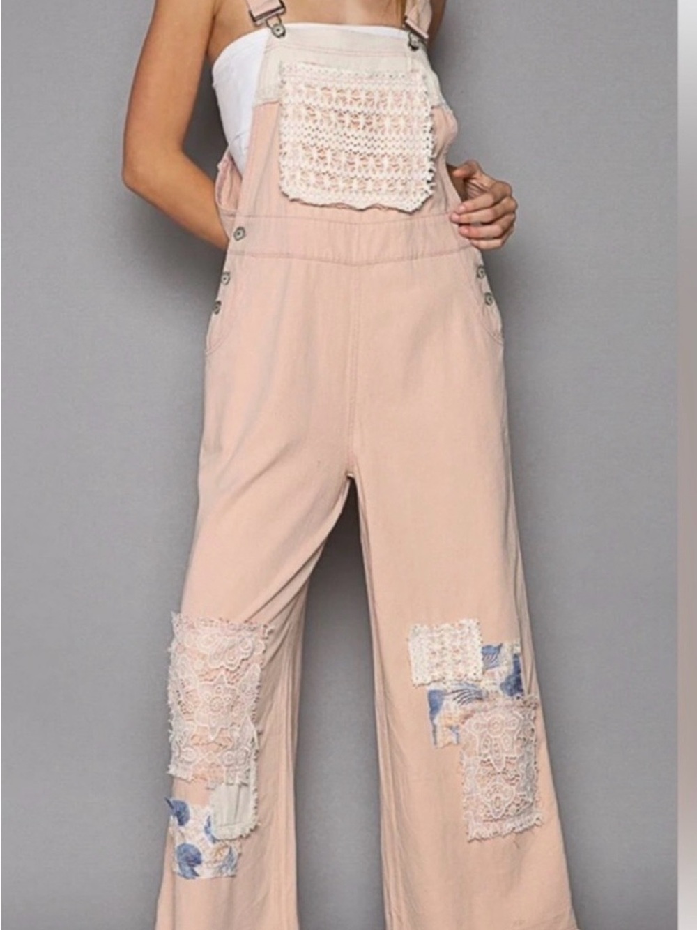 POL Lace Patchwork Pink Overalls M